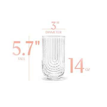 Vintage Art Deco Highball Gatsby Cocktail Glasses | Set of 4 | 14 oz Double HiBall Glassware for Dri...