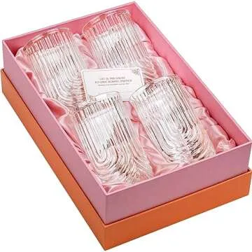 Vintage Art Deco Highball Gatsby Cocktail Glasses | Set of 4 | 14 oz Double HiBall Glassware for Drinking Mojito, Gin Rickey, Whiskey Highball, Classic Long Bar Drinks | Large Tall Tumblers