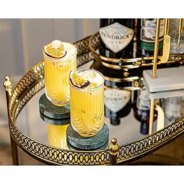 Vintage Art Deco Highball Gatsby Cocktail Glasses | Set of 4 | 14 oz Double HiBall Glassware for Drinking Mojito, Gin Rickey, Whiskey Highball, Classic Long Bar Drinks | Large Tall Tumblers