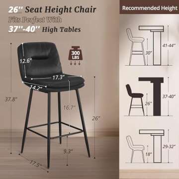 Cozyman 26 Inch Bar Stools Set of 4, Double-Layer Upholstered Counter Height Bar Stools for Kitchen ...