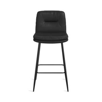 Cozyman 26 Inch Bar Stools Set of 4, Double-Layer Upholstered Counter Height Bar Stools for Kitchen Island, Faux Leather Barstools with Back and Footrest, Armless Barstool Chairs, Black