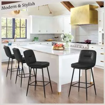 Cozyman 26 Inch Bar Stools Set of 4, Double-Layer Upholstered Counter Height Bar Stools for Kitchen Island, Faux Leather Barstools with Back and Footrest, Armless Barstool Chairs, Black