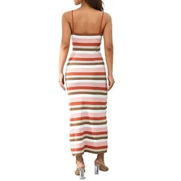 Women's Criss Cross Spaghetti Strap Bodycon Maxi Dress Sexy Hollow Out Halter High Waist Evening Party Long Dresses # G Pink