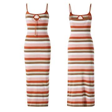 Women's Criss Cross Spaghetti Strap Bodycon Maxi Dress Sexy Hollow Out Halter High Waist Evening Party Long Dresses # G Pink