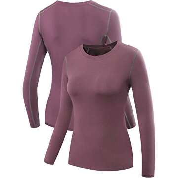 NELEUS Women's 3 Pack Dry Fit Athletic Compression Long Sleeve T Shirt,8019,Black/Grey/Rosy Brown,US S,EU M
