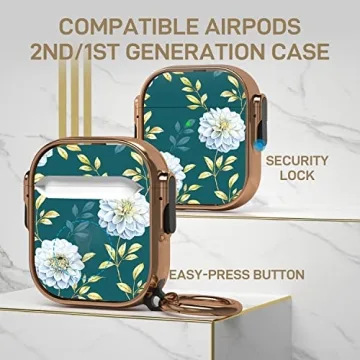 Maxjoy Floral AirPods Case Cover with Lock Clip 1st 2nd