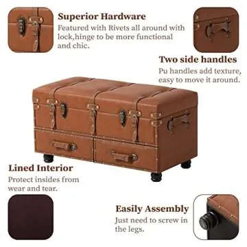 COZAYH Vintage Storage Bench Upholstered Mid-Century Bed Bench Faux Leather Storage Ottoman Accent Storage Chest for Hallway, Entryway, Bedroom, Tan