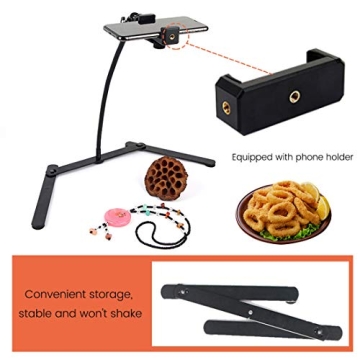 Ajustable Tripod with Cellphone Holder, Overhead Phone Mount, Table Top Teaching Online Stand for Live Streaming and Online Video and Food Crafting Demo Drawing Sketching Recording
