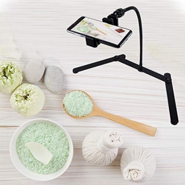 Ajustable Tripod with Cellphone Holder, Overhead Phone Mount, Table Top Teaching Online Stand for Live Streaming and Online Video and Food Crafting Demo Drawing Sketching Recording