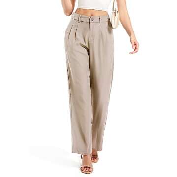 Bnycuml Women's Casual Straight Trousers High Waisted Button Work Office Dress Pants with Pockets (0...