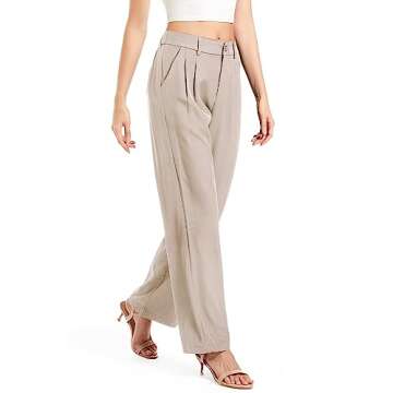 Bnycuml Women's Casual Straight Trousers High Waisted Button Work Office Dress Pants with Pockets (001-Khaki,Medium Long)