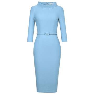 MUXXN Women's 1950s Vintage 3/4 Sleeve Elegant Collar Cocktail Evening Dress (Medium, Airy Blue)