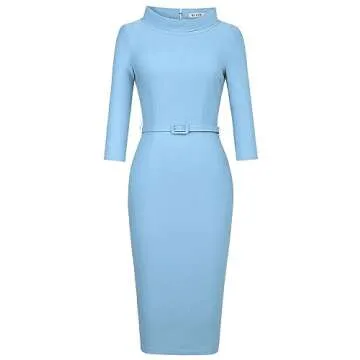 MUXXN Women's 1950s Vintage 3/4 Sleeve Elegant Collar Cocktail Evening Dress (Medium, Airy Blue)