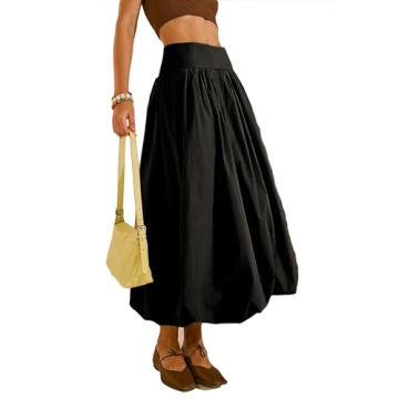 JEAAMKSSER Y2K Bubble Maxi Skirts for Women A Line Long Pleated Casual Summer Skirts 2024 Elastic Wa...