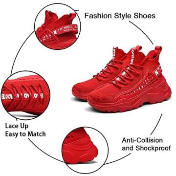 XIDISO Walking Shoes for Men Fashion Sneakers Athletic Sport Running Casual Tennis Shoe Red