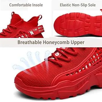 XIDISO Walking Shoes for Men Fashion Sneakers Athletic Sport Running Casual Tennis Shoe Red