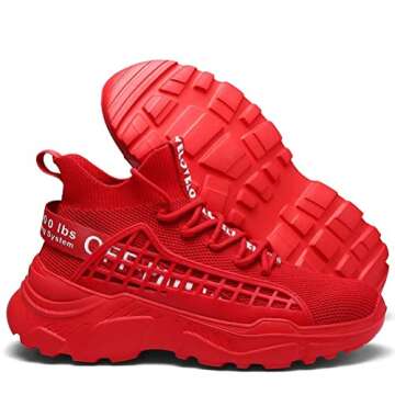 XIDISO Walking Shoes for Men Fashion Sneakers Athletic Sport Running Casual Tennis Shoe Red