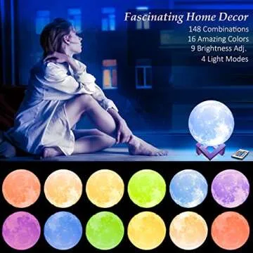 Mydethun 16 Colors Moon Lamp with 148 Combination Modes, Moonlight Valentine's Day Gift, LED Night Light Lamp for Women, Kids, Girls, Bedroom, Home Decor w/Remote Control, 5.9 inches, w/Wood Stand