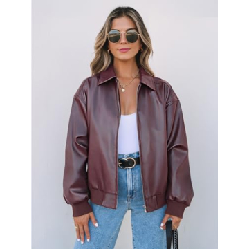 Stylish MEROKEETY Women's Oversized Faux Leather Jacket