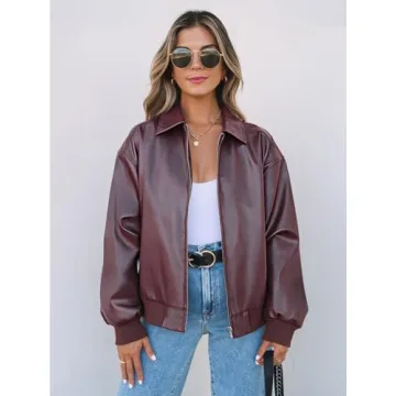 Stylish MEROKEETY Women's Oversized Faux Leather Jacket