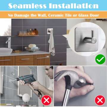 Jekoo Adhesive Hooks, Hooks for Hanging Wall Hanger Towel Hooks Heavy Duty Ideal for Bathroom Shower Kitchen Home Door Closet Cabinet Stainless Steel - 4Packs