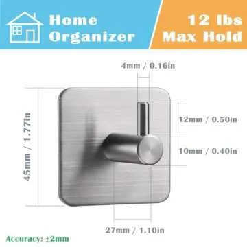 Jekoo Adhesive Hooks, Hooks for Hanging Wall Hanger Towel Hooks Heavy Duty Ideal for Bathroom Shower Kitchen Home Door Closet Cabinet Stainless Steel - 4Packs