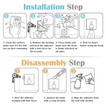 Jekoo Adhesive Hooks, Hooks for Hanging Wall Hanger Towel Hooks Heavy Duty Ideal for Bathroom Shower Kitchen Home Door Closet Cabinet Stainless Steel - 4Packs