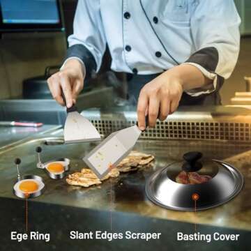 Blackstone Griddle Accessories Kit,14pcs Flat Top Grill Accessories Set for Blackstone and Camp Chef, Enlarged Spatulas, Basting Cover, Scraper, Tongs, Grill Spatula Kit for Outdoor BBQ