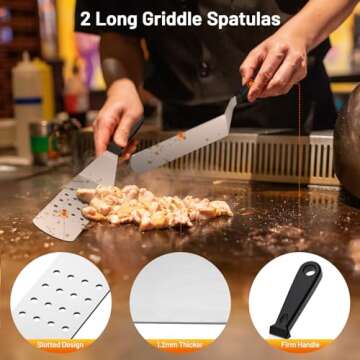 Blackstone Griddle Accessories Kit,14pcs Flat Top Grill Accessories Set for Blackstone and Camp Chef, Enlarged Spatulas, Basting Cover, Scraper, Tongs, Grill Spatula Kit for Outdoor BBQ