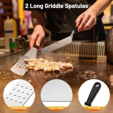 Blackstone Griddle Accessories Kit,14pcs Flat Top Grill Accessories Set for Blackstone and Camp Chef, Enlarged Spatulas, Basting Cover, Scraper, Tongs, Grill Spatula Kit for Outdoor BBQ