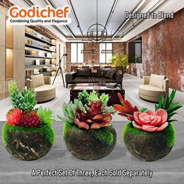 Potted Artificial Succulent Plants - Realistic Fake Plant in Cute Mini Pot with Mosses, Fake Succulent Plants in Pots for Home Décor, Indoor Faux Succulent Plants for Office, Desk & Room Decor