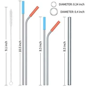 Reusable Stainless Steel Straws Set with Silicone Tips