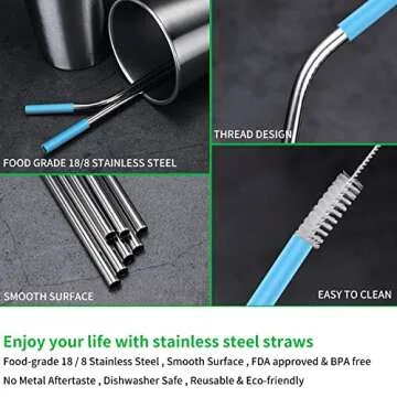 Reusable Stainless Steel Straws Set with Silicone Tips