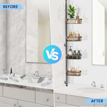 Floyzoy Shower Caddy Corner Shower Organizer, Bathtub Organizer 4 Baskets Rustproof Shower Shelves Bathroom Shower Rack Adjustable Bath Shelves for Essentials, 30 to 75 Inch