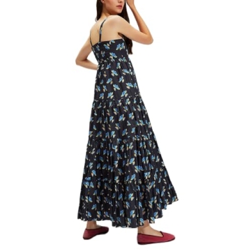 Women Y2k Boho Maxi Dress Vintage Floral Tie Shoulder Strap Sleeveless A Line Long Dress Summer Beach Flowy Dresses