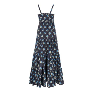 Women Y2k Boho Maxi Dress Vintage Floral Tie Shoulder Strap Sleeveless A Line Long Dress Summer Beach Flowy Dresses