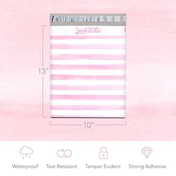Pack It Chic - 10X13 (100 Pack) Pink Watercolor Stripes Poly Mailer Envelope Plastic Custom Mailing & Shipping Bags - Self Seal