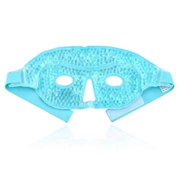 Ice Face/Eye Mask for Woman Man, Heated Warm Cooling Reusable Gel Beads ice Mask with Soft Plush Backing,Hot Cold Therapy for Facial Pain,Sleeping,Swelling,Migraines, Headaches,Stress Relief[Blue]