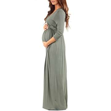 Mother Bee Maternity V-Neck 3/4 Sleeve Ruched Waist Dress