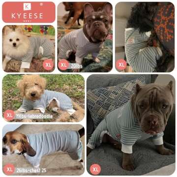 KYEESE Dog Pajamas Stretchable Dog Jumpsuit 4 Legs Strip PJS Pet Puppy Cat Pajamas Lightweight