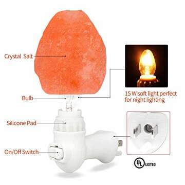 Betus Natural Crystal Himalayan Salt Wall Lamp - Air Purifying Night Light - 360° Rotatable Plug 15...
