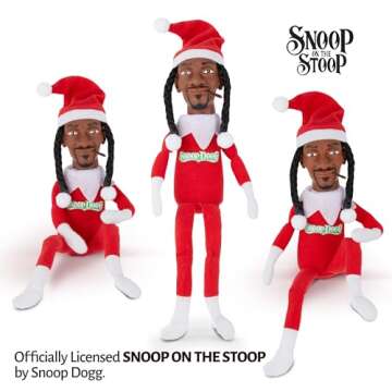 Snoop Dogg Snoop on a Stoop 2024 Christmas Elf Doll, 12” Small Plush Toys, Includes Elf Toy, Extra Tshirt, Sunglasses and Necklace, Christman Gifts for Men & Women.