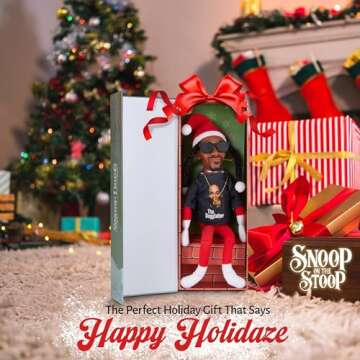 Snoop Dogg Snoop on a Stoop 2024 Christmas Elf Doll, 12” Small Plush Toys, Includes Elf Toy, Extra Tshirt, Sunglasses and Necklace, Christman Gifts for Men & Women.