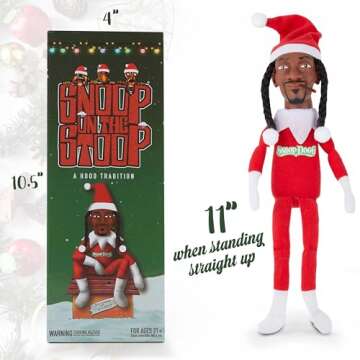 Snoop Dogg Snoop on a Stoop 2024 Christmas Elf Doll, 12” Small Plush Toys, Includes Elf Toy, Extra Tshirt, Sunglasses and Necklace, Christman Gifts for Men & Women.