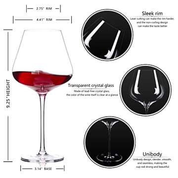 Hand Blown Red Wine Glasses Set - Elegant Gift for All Occasions