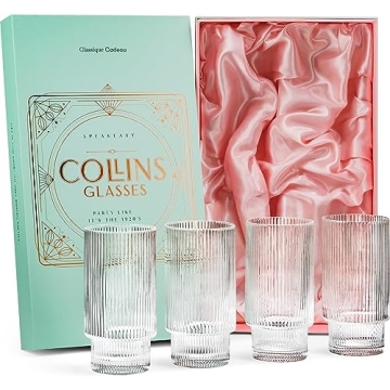 Vintage Art Deco Collins Glasses Set for Elegant Cocktails