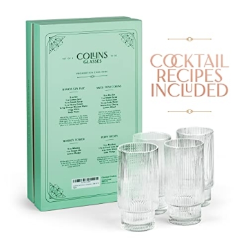 Vintage Art Deco Collins Glasses Set for Elegant Cocktails