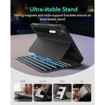 ESR for iPad Pro 13 Inch Case M4(2024), iPad Pro 13 Rotating Case with Removable Magnetic Cover, Adjustable Portrait/Landscape Stand with Raised Screen View, 9 Standing Angles, Shift Series, Black