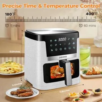 DEIME Air Fryer 7.5 QT 1700W Oilless Oven Healthy Cooker Air Fryers Large Capacity with 12 Presets, Visible Cooking Window, LCD Touch Screen, Customerizable Cooking, Non-Stick Basket (White)