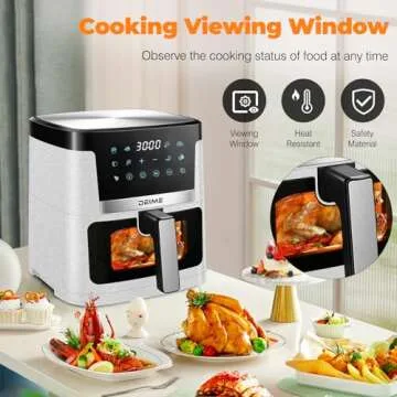 DEIME Air Fryer 7.5 QT 1700W Oilless Oven Healthy Cooker Air Fryers Large Capacity with 12 Presets, Visible Cooking Window, LCD Touch Screen, Customerizable Cooking, Non-Stick Basket (White)